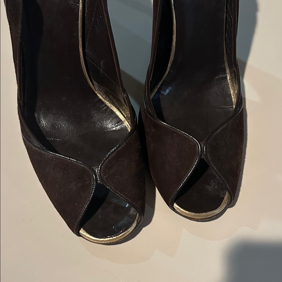 Fendi Brown Suede Peep-Toe Heels - Picture 4 of 11